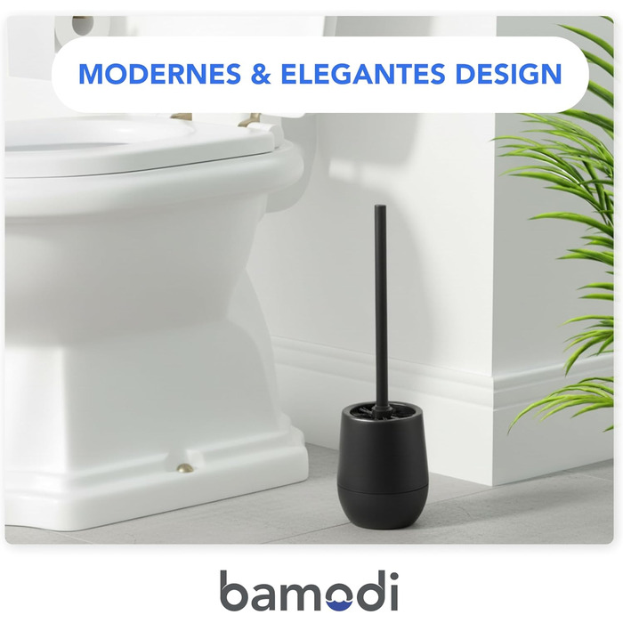 Щітка для унітазу Bamodi з підставкою - чорна, з жорсткою щетиною та довгою ручкою для ретельної та легкої очистки, ідеальна для ванної кімнати та гостьового туалету.