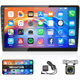Автомагнітола 2 DIN з GPS, Wi-Fi, Bluetooth, MirrorLink, 10 дюймів, FM/RDS, USB, AUX, TF, еквалайзер, керування з керма, камера заднього виду, підтримка iOS/Android