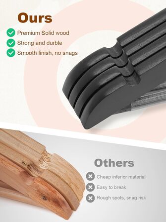 Дерев'яні вішалки для одягу HOUSE DAY, 20 шт., чорного кольору, широкі (44,5 см), з натурального дерева, обертаються, для сорочок, костюмів та курток