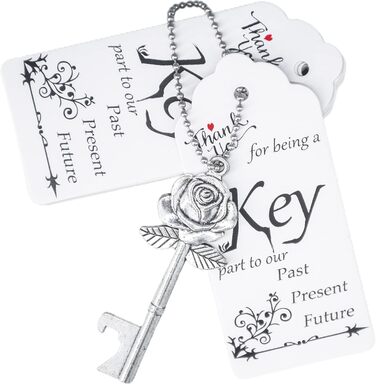 Aokbean 100 Pieces Wedding Key Bottle Opener Rose Shape Vintage Rustic Cake Accessories Suitable as a Gift for Guests with Thank You Card and Chain (Antique Silver)