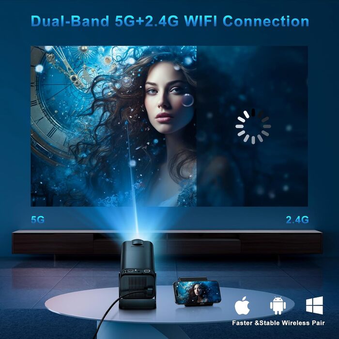 Міні-проектор Quilted Northern Beamer 4K з Android 11.0, WiFi 6, BT 5.0, Auto Keystone, 180° для дому та на вулицю