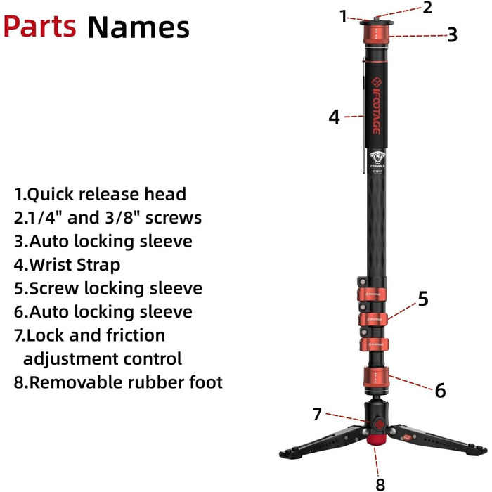 Штатив монопод IFOOTAGE Cobra 3 C180F з вуглецевого волокна - 3-в-1 для фото та відео