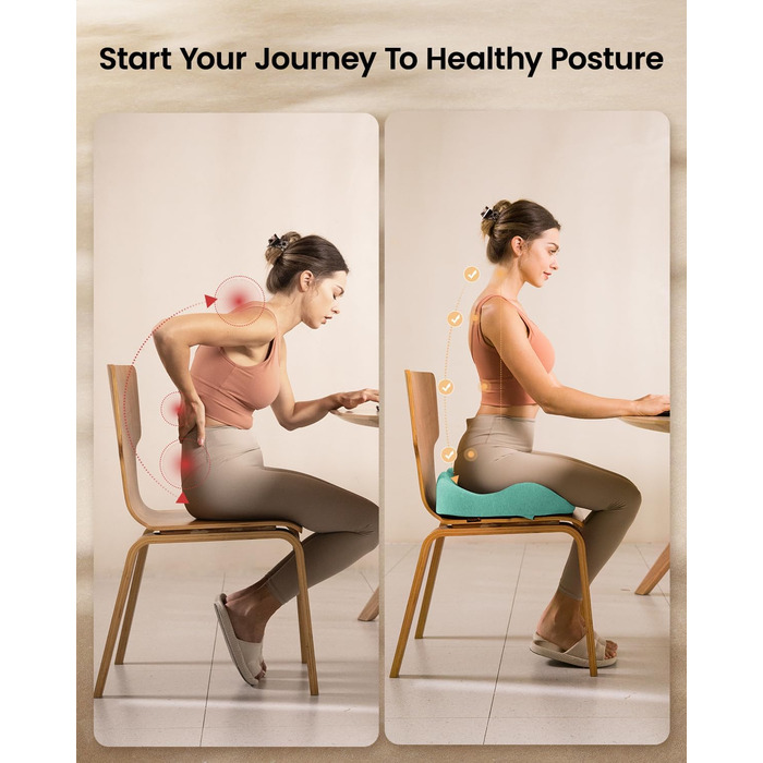 Ортопедична подушка для сидіння ProtoArc для офісного крісла, ергономічна подушка для куприка з піною з пам'яті, рівномірний розподіл тиску, подушка для куприка для повсякденного комфорту для інвалідного візка, авто (М'ятно-зелений, великий)