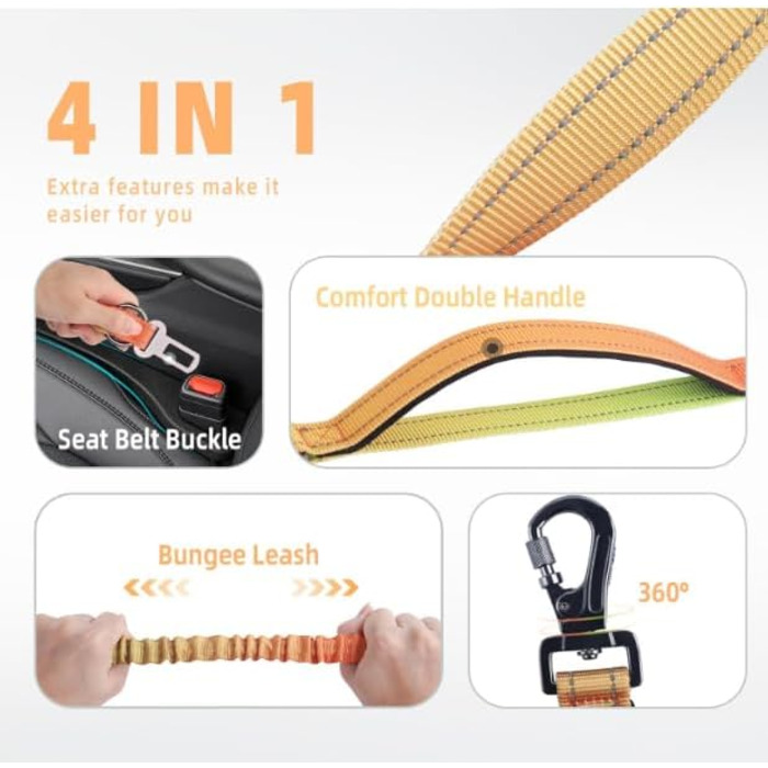 Міцна повідок для собак COSYHOMELONDON, без натягу, з амортизатором, для прогулянок та тренувань, з кріпленням для авторемня, 1,2 - 1,8 м, кольорова