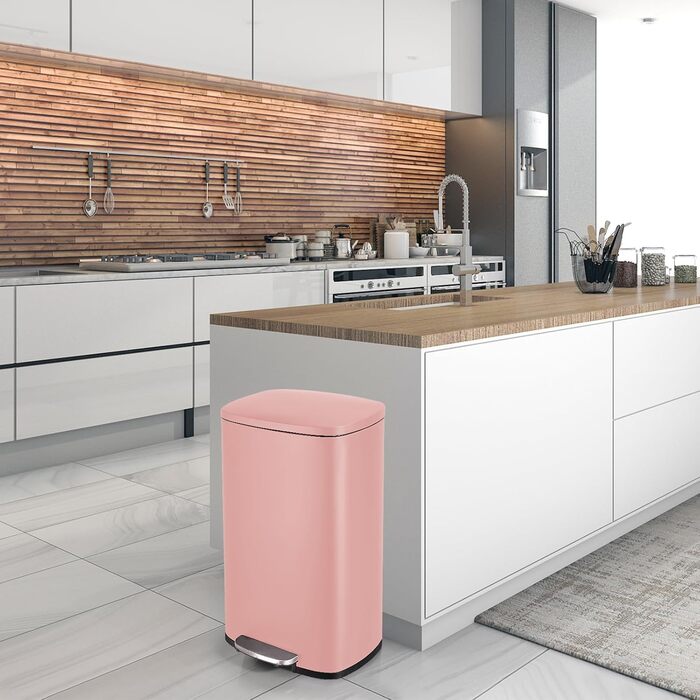 Відро для сміття LIFERUN 30л з кришкою, м'яким закриттям, з внутрішнім відром, сталеве, для кухні, ванної кімнати, офісу, рожеве