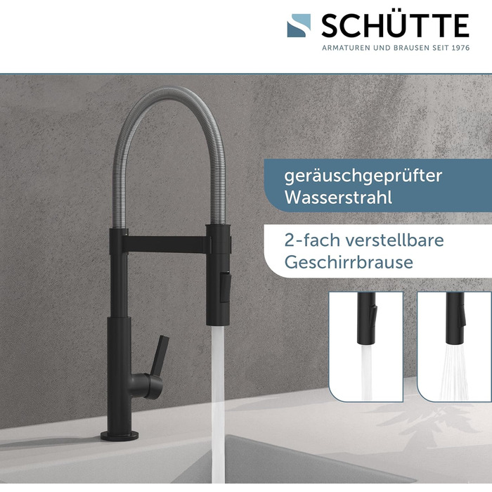 Кухонний змішувач SCHÜTTE 79147 MIAMI з висувною насадкою, поворотним гусаком 360° та Soft Touch, для раковини (хром/чорний)