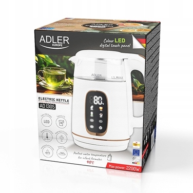 Електричний чайник ADLER AD 1305WG, 2200 Вт, 1,7 л, білий