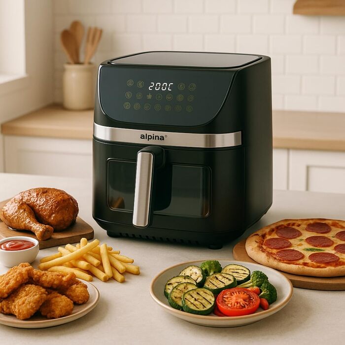 Фритюрниця Alpina Heißluft XXL: Airfryer на 4-6 осіб, 1800W, 9L, цифровий дисплей, таймер 2 год