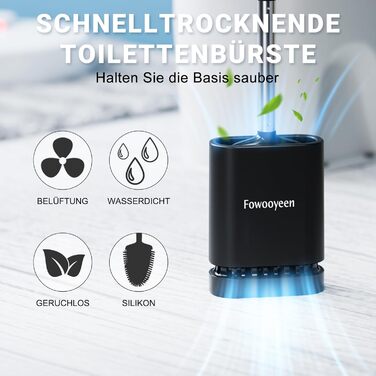 Набір щіток для унітазу Fowooyeen: 2 шт., чорний, без свердління, з тримачем, силікон, плоска головка у формі серця