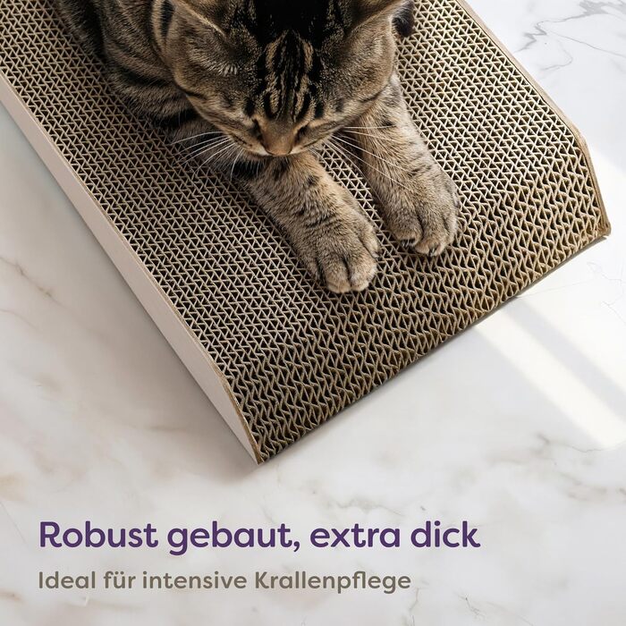 Кігтеточка для котів 3 в 1 XXL, 75 см – Міцний картон для догляду за кігтями, до 2 років використання, економія місця, захист меблів (Mountain), білий