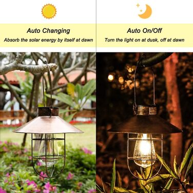 Pearlstar Solar Lanterns for Outdoors Hanging Vintage Metal Solar Lights Garden Light with Warm LED Lamps for Outdoor Garden Yard Patio Tree Decoration, Solar Landscape Lighting, Copper (Copper)