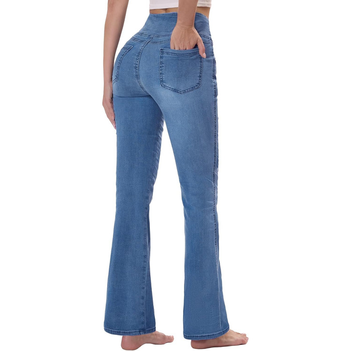 Джинси жіночі Chase Hot Bootcut, висока талія, еластичні джеггінси з кишенями, середній блакитний колір, розмір XL, внутрішній шов 29