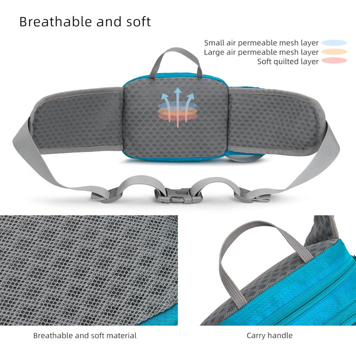 Спортивна поясна сумка-бананка для собак: тренування, велоспорт, біг, піші прогулянки. Великий об'єм, колір: блакитний. Для жінок та чоловіків