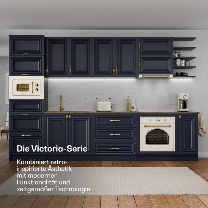 Набір тостер та чайник Klarstein Victoria, ретро дизайн, 2-х слайковий тостер з 7 рівнями підсмажування, чайник 1.7л з фільтром від накипу, набір для сніданку, кремовий