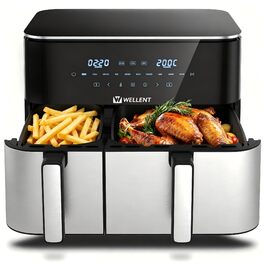 Аерофритюрниця WELLENT Dual Zone XXL 11л - 2950W з 2 камерами (6+6л), функцією Match & Sync, вікном огляду, таймером та можливістю миття в посудомийній машині