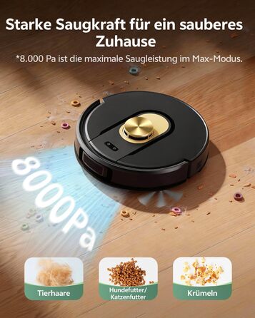 Робот-пилосос Vexilar з функцією миття підлоги, 8000Pa, LiDAR-навігація, 5 карт, 180 хвилин роботи, 50dB, керування через додаток та голосовий помічник, для твердих підлог та килимів