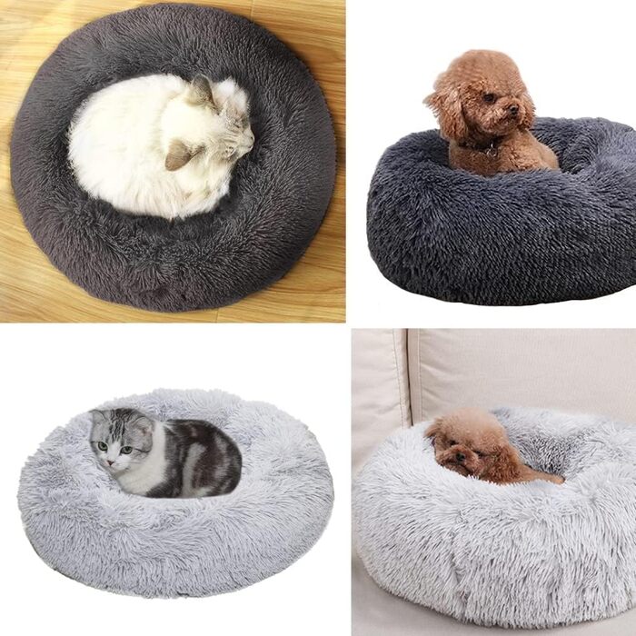 Килимок для котів та собак 50/60 см, м'який, плюшевий, круглий, антиковзаючий, легко миється