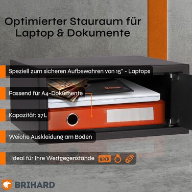 Сейф для бізнесу Brihard Business XL Tresor з ключовим замком, 50x35x36 см, сірий титан (для ноутбука 20x43x35 см)