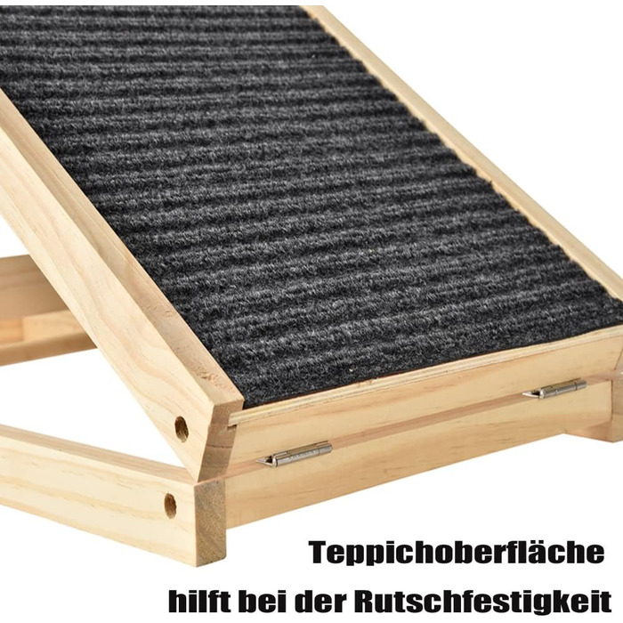 Дерев'яна рампа для собак та котів, складана, портативна, для софи, ліжка та авто, з антиковзким покриттям, 4-ступенева, регульована висота, 100 x 40 см