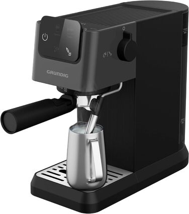 Кавоварка еспресо GRUNDIG KSM 4330 з паровою насадкою для молока, для меленої кави, знімний резервуар для води, сенсорний дисплей, 1626 Вт, функція пам'яті, чорна