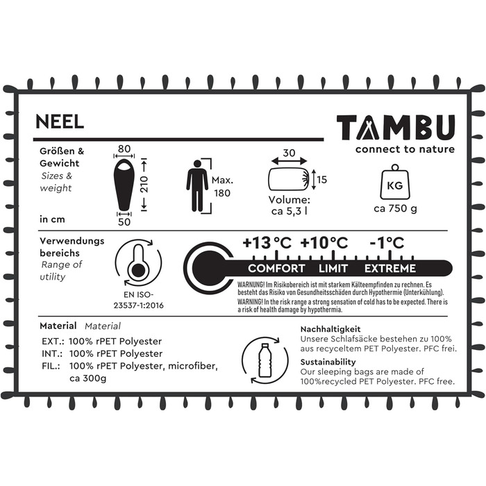 Спальний мішок Tambu Mumienschlafsack 80x210см - компактний - літо, осінь та зима. Теплий спальний мішок для кемпінгу, подорожей та фестивалів. PFC-free (Синьо-осінній)