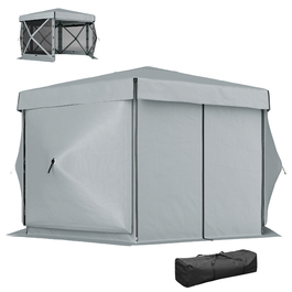 Outsunny Hexagonal Gazebo Approx. 3.6x3m Waterproof Pop-up Folding Gazebo with 5 Side Panels, Bag, Folding Party Tent, UV 30+, Winterproof Garden Tent, Garden Gazebo for Camping, Garden, Festival, Light Grey | Aosom
