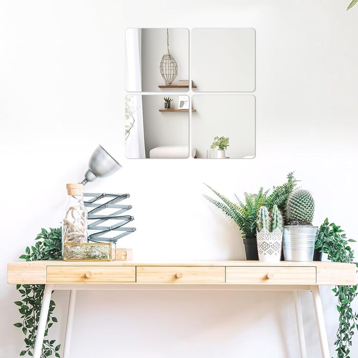 Клейкі дзеркала 10 шт., 20x20 см, 2 мм акрил, самоклеючі дзеркала для ванної, вітальні, спальні, шафи