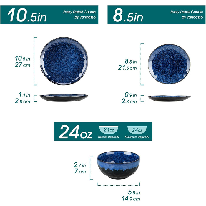 Набір посуду Vancasso Bonita 24 елементи, блакитний, кераміка, сервіз на 6 осіб, ручне розпису, керамічний набір (сервіз на 4, 12 елементів, блакитний)