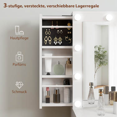 HOMCOM Vanity Table with Mirror and 12 LED Lights - Dressing Table with 7 Drawers, 6 Hidden Storage Compartments, Particleboard, White