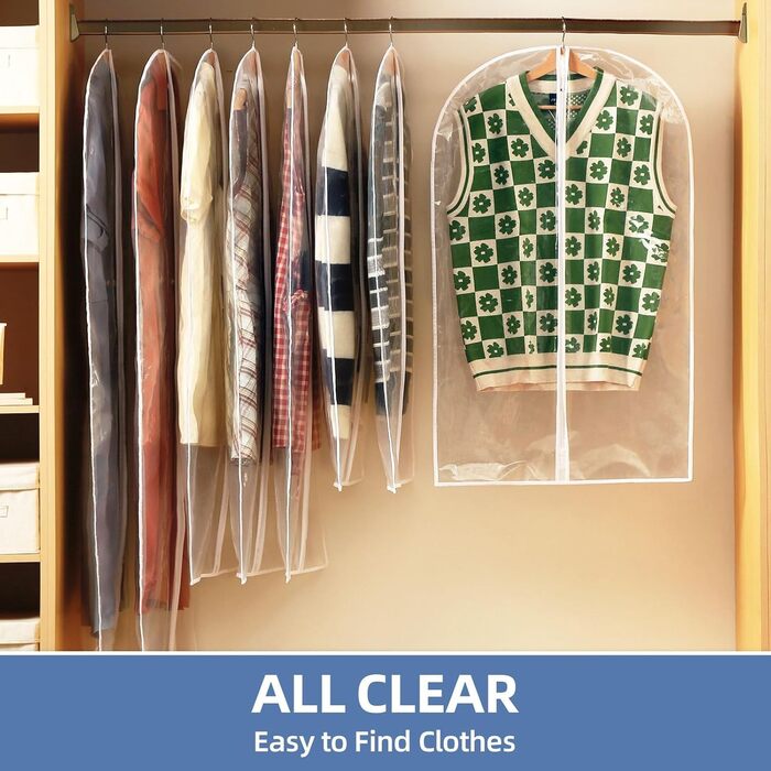 Прозорі мішки для одягу на вішалку, 101.6 см, 5 шт. - мішки для костюмів, органайзери для шафи, водонепроникні, з блискавкою