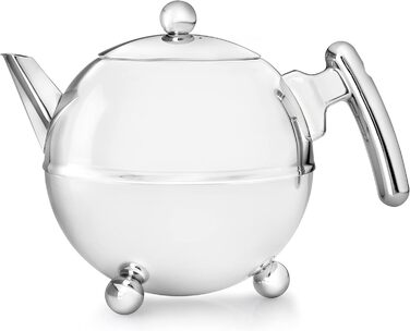 Bredemeijer round, pot-bellied, double-walled stainless steel teapot, 1.2 liters with chrome-colored handle
