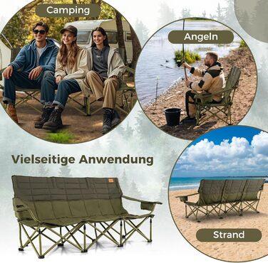 Крісло для кемпінгу Costway, розкладне, з регульованими підлокітниками, тримачами для напоїв та сумкою, вантажопідйомність 272 кг, для кемпінгу, риболовлі, пікніка (Зелений)