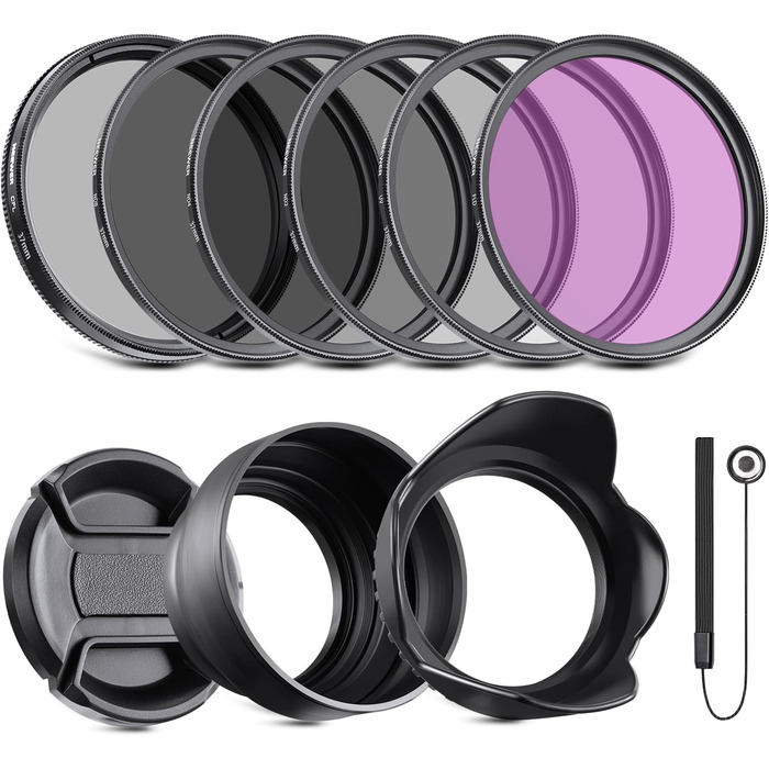 Набір фільтрів NEEWER 37mm ND2 ND4 ND8 UV FLD CPL (циркулярна поляризація) з кришкою об'єктива