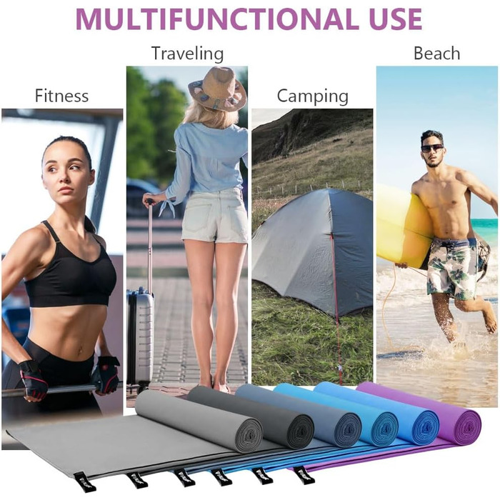 Рушник з мікрофібри Flintronic, 200x100 см: великий, швидковисихаючий, для спорту, подорожей, пляжу, сауни (фіолетовий)