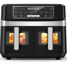 Фритюрниця повітряна з 2 камерами та вікном, 10л XXL, 8-в-1, сенсорний дисплей, таймер, без олії, здорове приготування