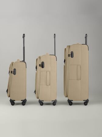 Набір валізак Smartbox (3 шт.) для жінок та чоловіків | Легкі та міцні валізи-ролери, якісний softcase, 4 колеса та кодовий замок | Розширювані | Бежевий колір