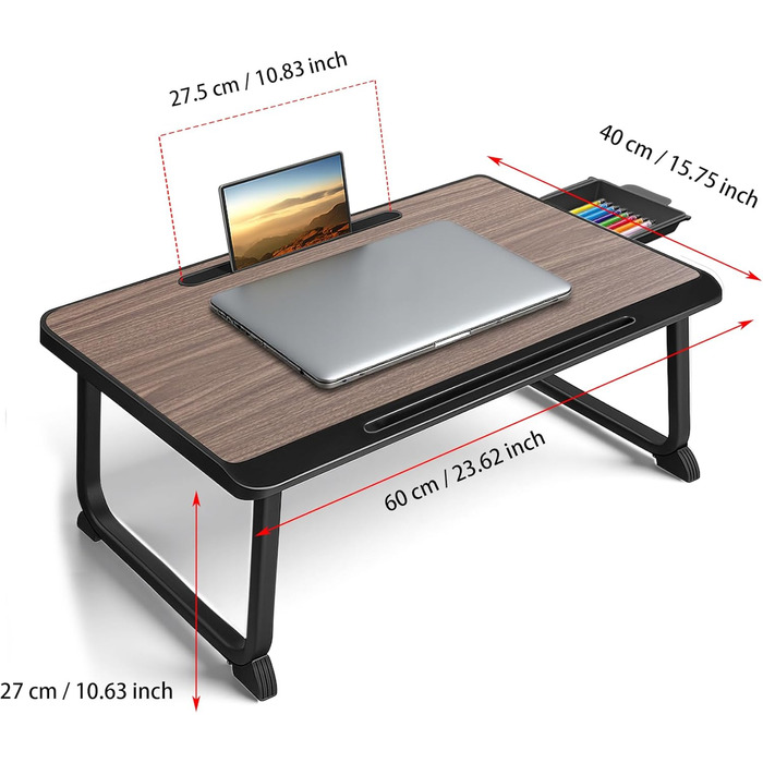 Стіл-підставка для ноутбука в ліжко, для роботи та відпочинку, 60x40 см, коричневий