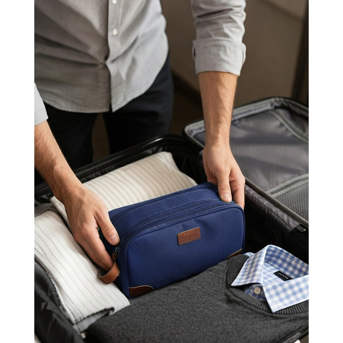 Чоловіча дорожня косметичка ECOHUB, водонепроникна, з відділенням для мокрого одягу, ремінь, з перероблених матеріалів, з двома застібками-блискавками (Синьо-зелений, Темно-синій)