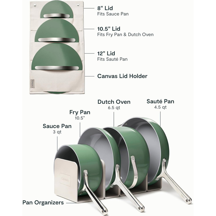 Набір посуду з антипригарним покриттям Caraway (12 предметів): каструлі, сковороди, без PTFE та PFOA, для всіх плит, сумісний з духовкою