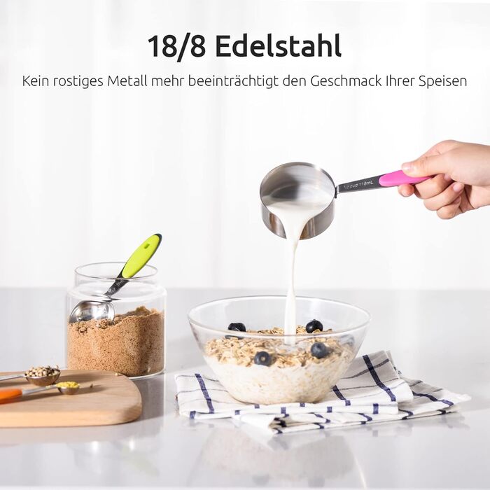 Measuring Cups: U-shaped 18/8 Stainless Steel Measuring Cups and Spoons Set with 10 Pieces, Thicker Grip, American (Multicolor)