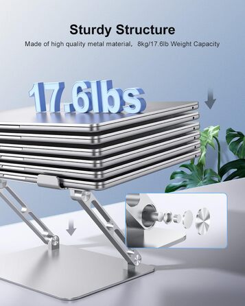 JOIOT Adjustable Laptop Stand - Ergonomic Aluminum Laptop Riser for Desk - Portable Notebook Stand - Compatible with 10-17.3 inch Laptops (Silver)