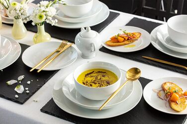 SÄNGER | Tableware New Port white, 18-piece dinnerware set for 6 people made of porcelain, wedding plates, dinner plates | PREMIUM COLLECTION Tableware 18 pcs