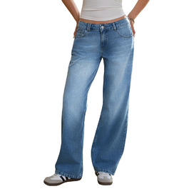 Джинси жіночі Fisoew Baggy з широкими штанинами, середньої посадки, темно-сині, розмір 40