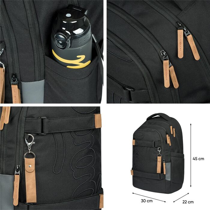 Шкільний рюкзак Baagl Set для хлопчиків та дівчаток-підлітків (5 предметів): рюкзак Skate MAX, пенал, спортивна сумка, бананка, ергономічний, 30 л (Darkness)