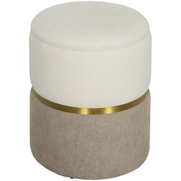 HOMCOM Storage Ottoman with Lid, Metal Ring, Two-Tone Design Round Footstool Upholstered Ottoman, Chenille 36 x 36 x 44 cm Cream White | Aosom