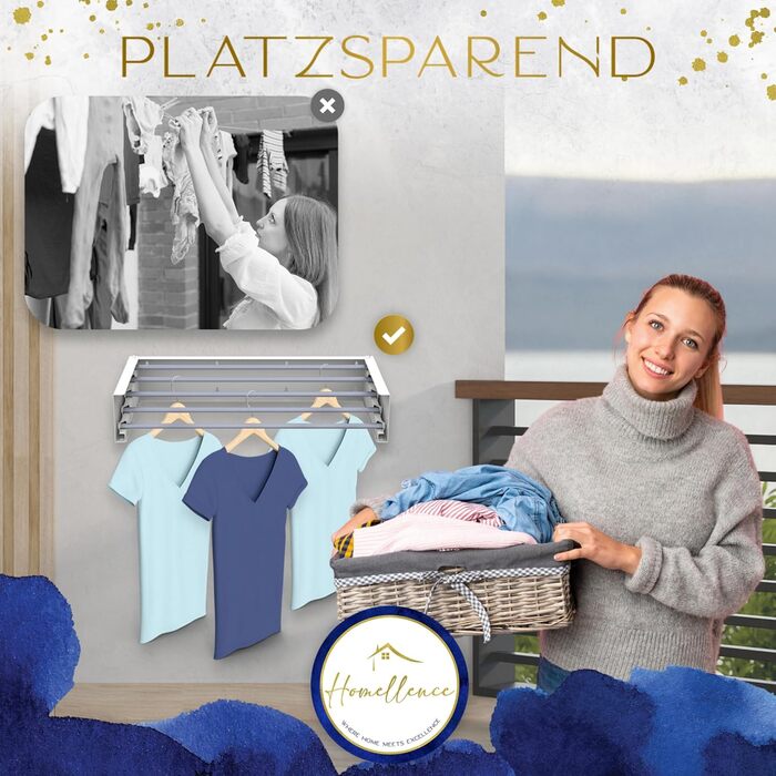 Настінна сушилка для білизни Homellence - розтяжна, 3,50 м, біла