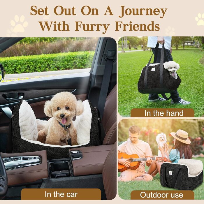 Автокрісло для собак Pawaboo - зручне ліжко-переноска для маленьких собак до 11 кг (чорне)