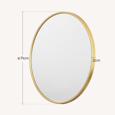 Круглий настінний дзеркало WOLTU 40 см з рамою, декоративне для ванної, спальні, вітальні, коридору, з металу, скла та MDF, золотий (71 x 71 см)