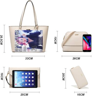 YTL Сумка-шопер жіноча велика бежева 4 в 1: сумка на плече, кросбоді, гаманець, картник - для офісу, школи, покупок, подорожей