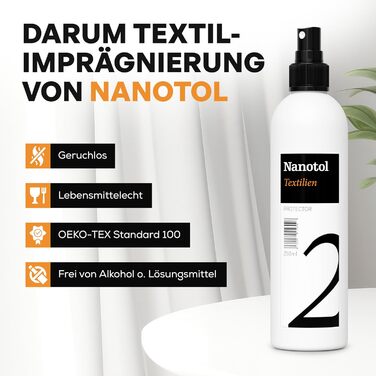 Nano-impregnation spray with lotus effect for leather, suede, fabric - Nanotol Textile Protector - care spray for clothing, shoes and all kinds of outdoor textiles.